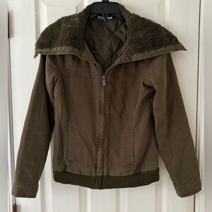 Roxy Green Utility Jacket with Faux Fur Collar